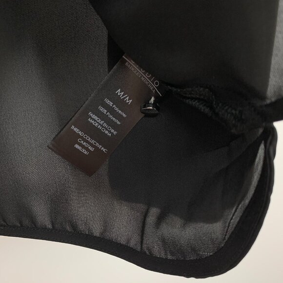 Studio Badgley Mischka Top Black Long Sleeve Sheer Tie Neck - Picture 4 of 9